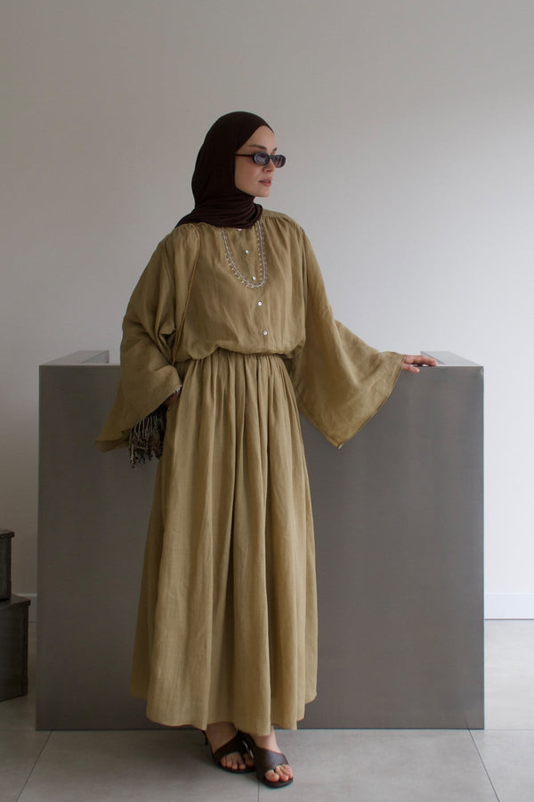 Molie Linen Skirt Set - Warm Olive