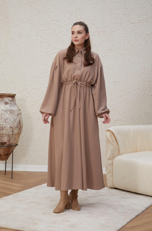 LONG KNITTED DRESS - TAUPE