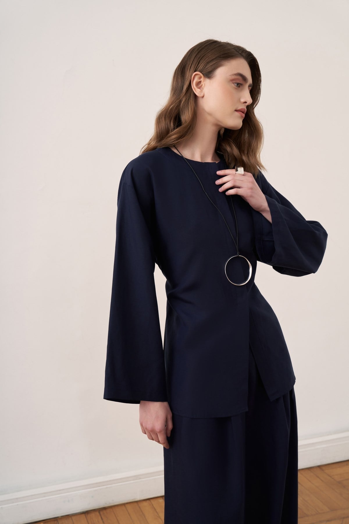 Ravena Linen 2-piece Tunic & Pants Set - Navy Blue