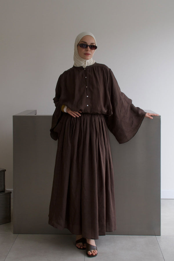 Molie Linen Skirt Set - Dark Brown