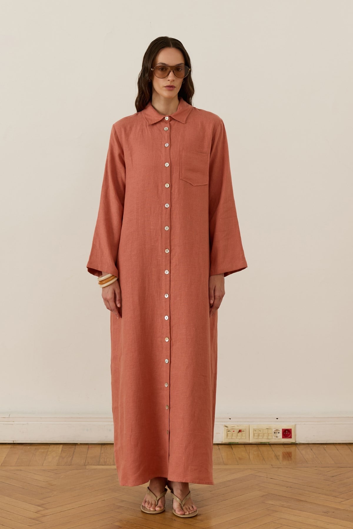 Sara 100% Linen Dress - Terracotta