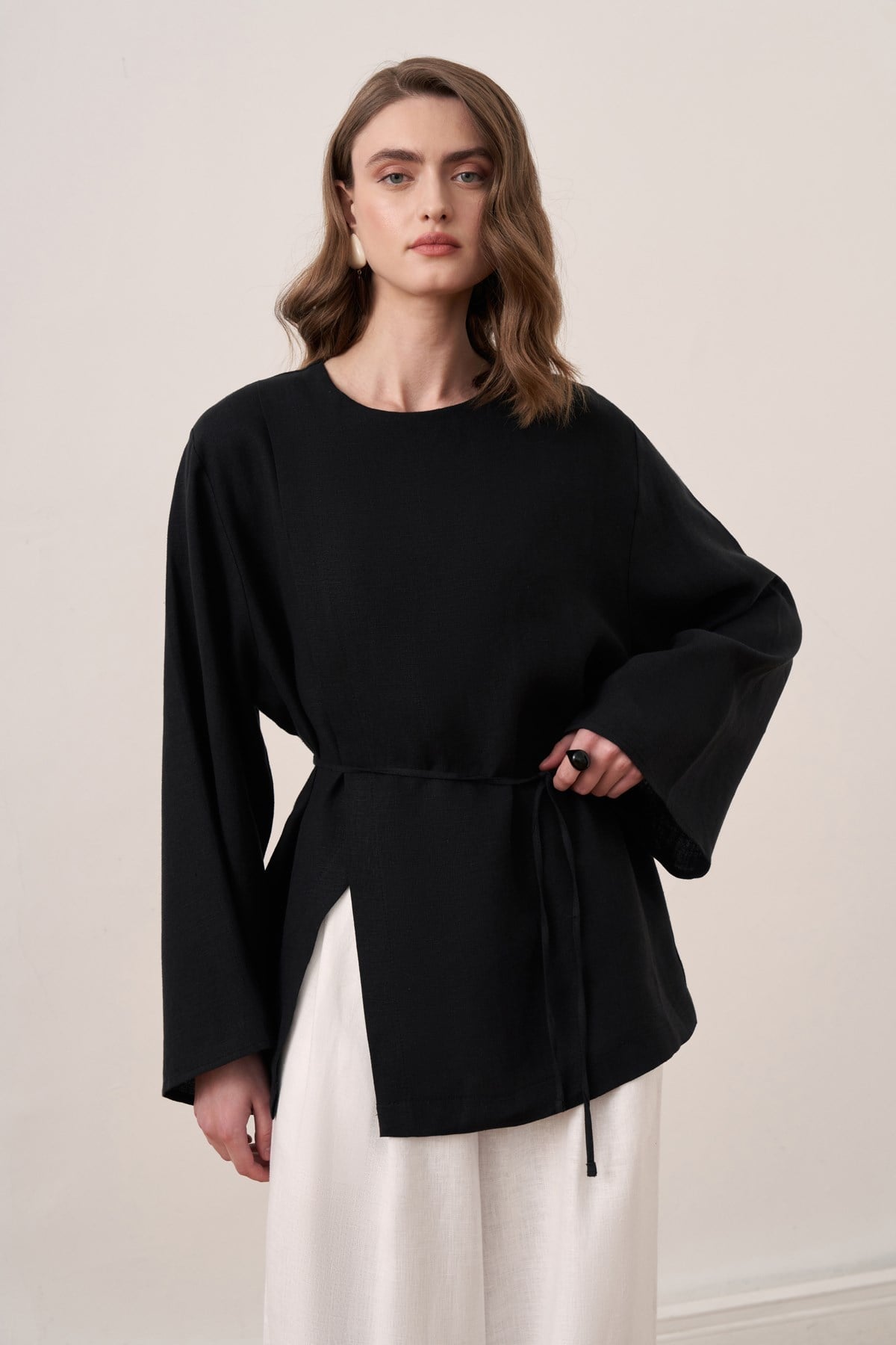 Solmar Belted Linen Blouse - Black
