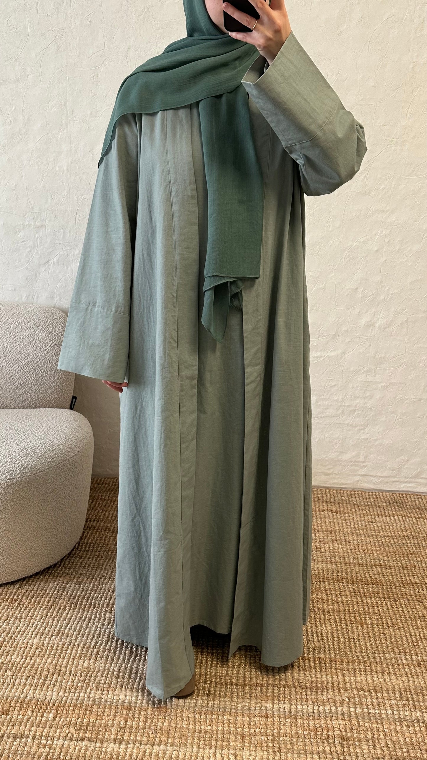 Rumi 2-piece Linen Abaya Set - Sage Green