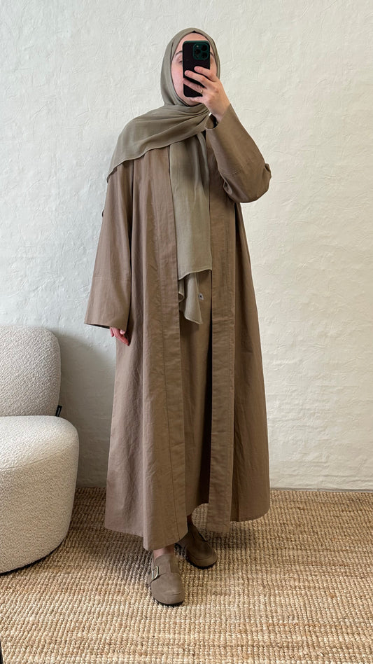 Rumi 2-piece Linen Abaya Set - Light Brown