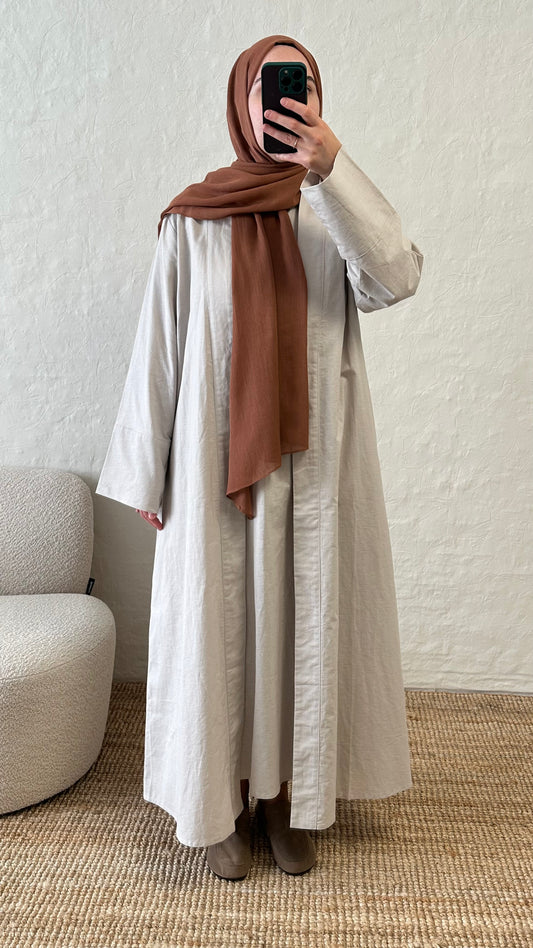 Rumi 2-piece Linen Abaya Set - Stone