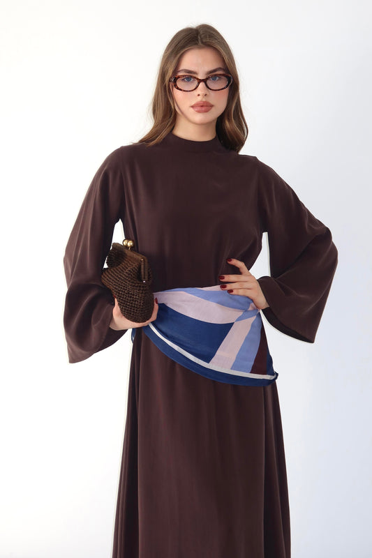 Naya Scarf Detail Modal Dress-Dark Chocolate