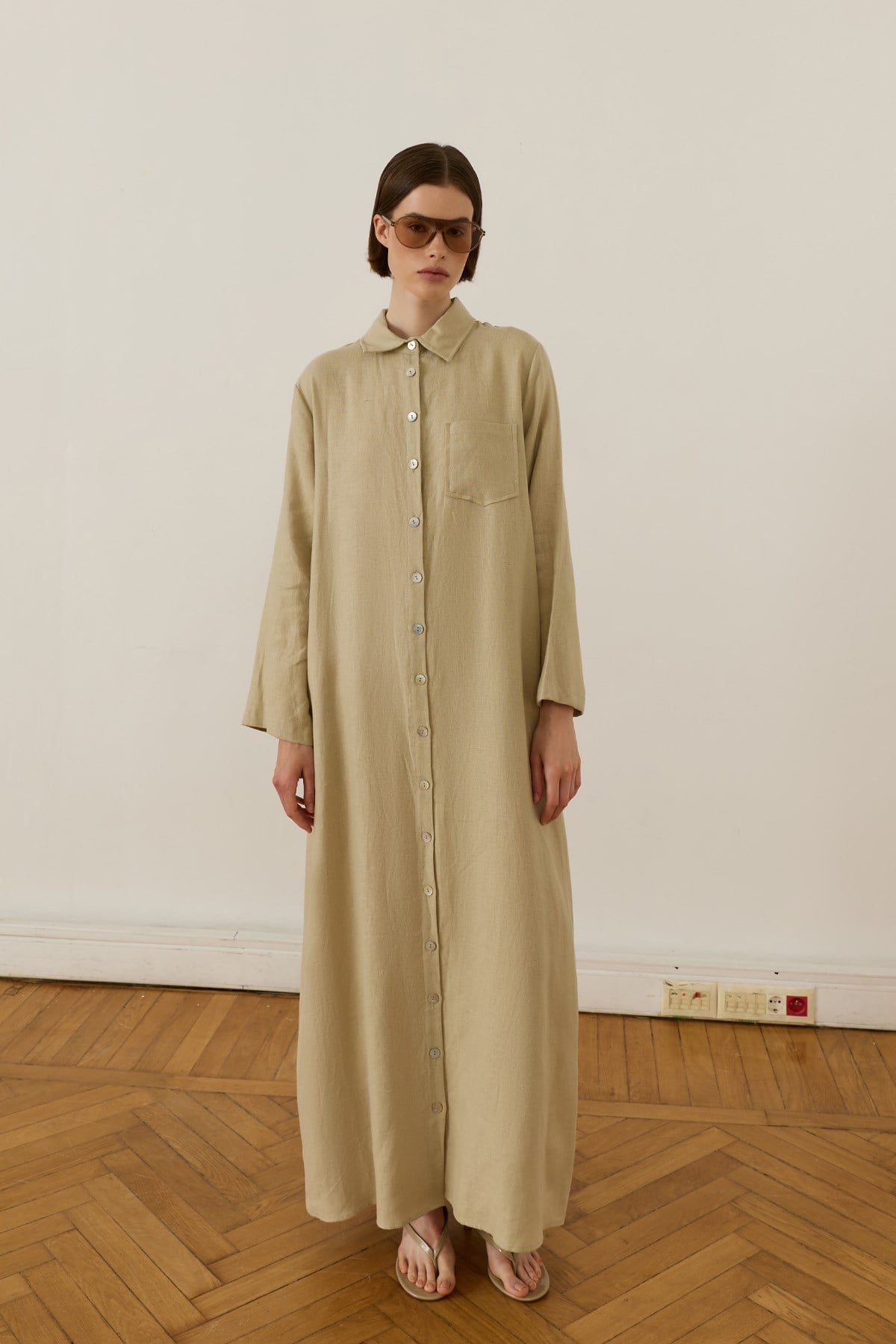 Sara 100% Linen Dress - Sage Green
