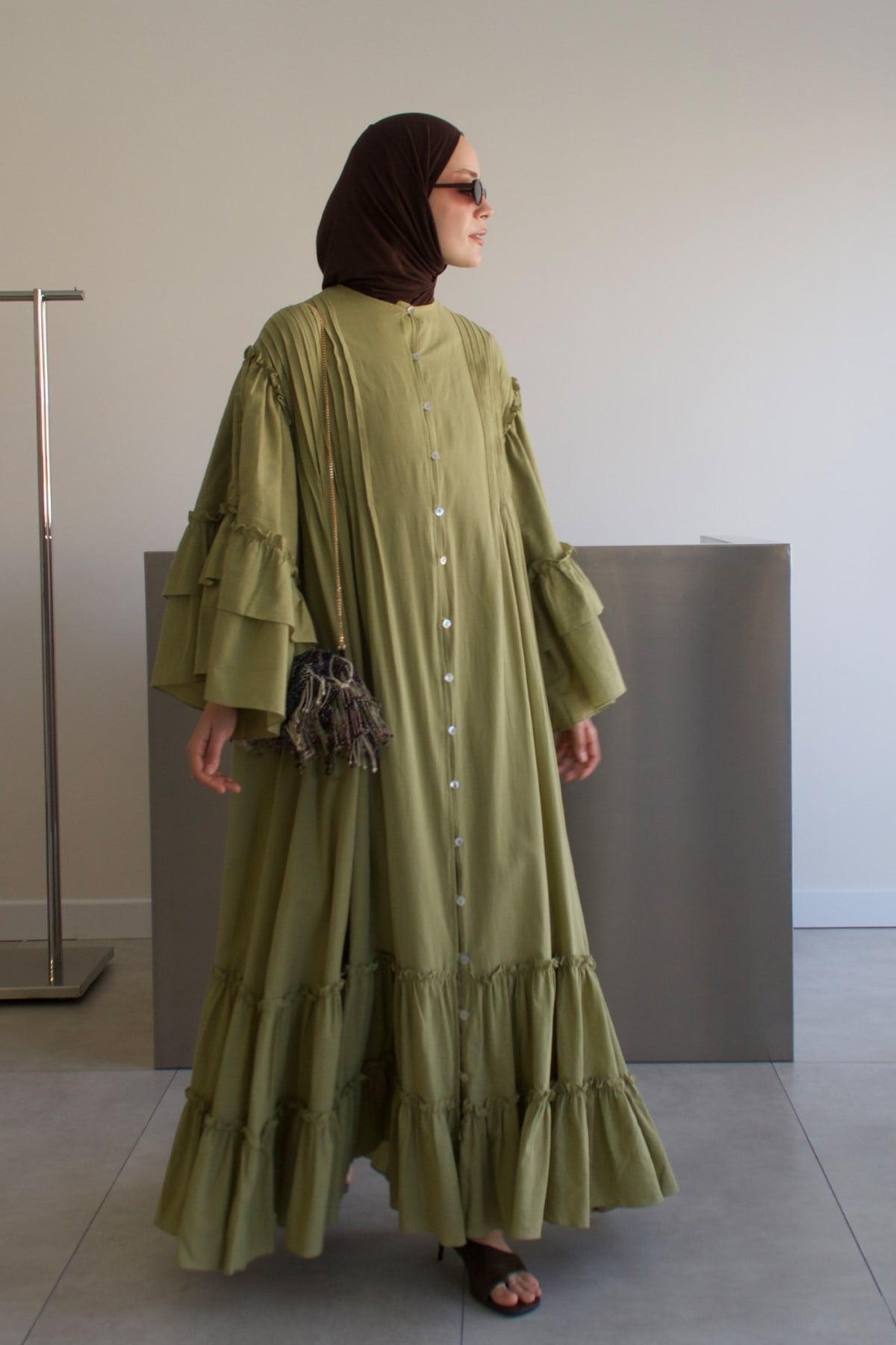 Hürrem Vual Cotton Dress - Olive