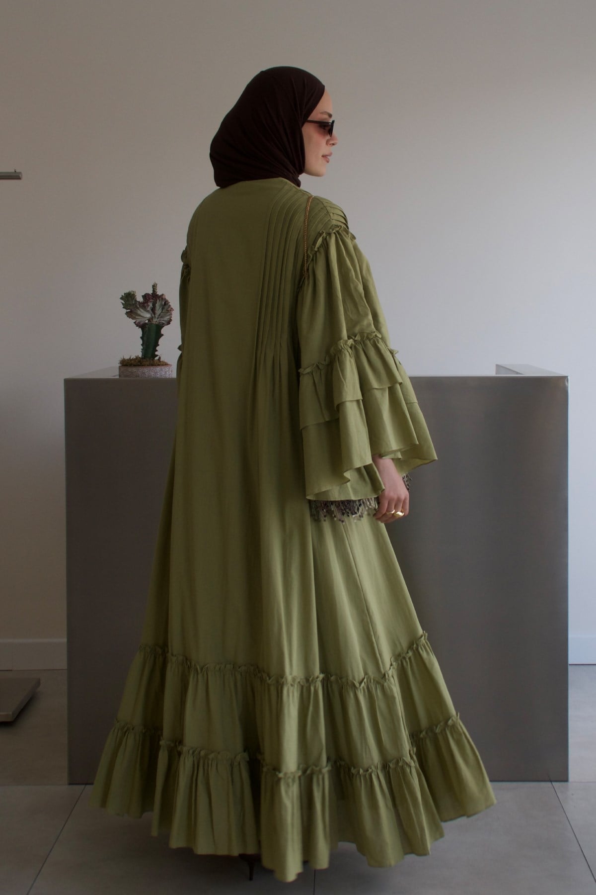 Hürrem Vual Cotton Dress - Olive