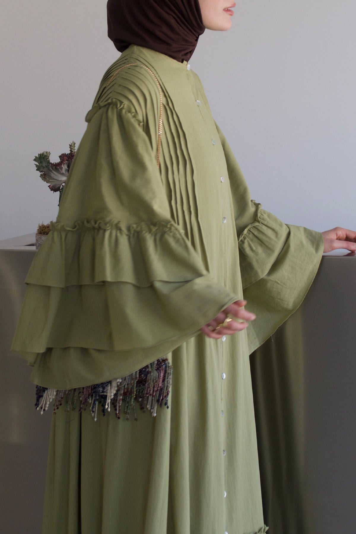 Hürrem Vual Cotton Dress - Olive