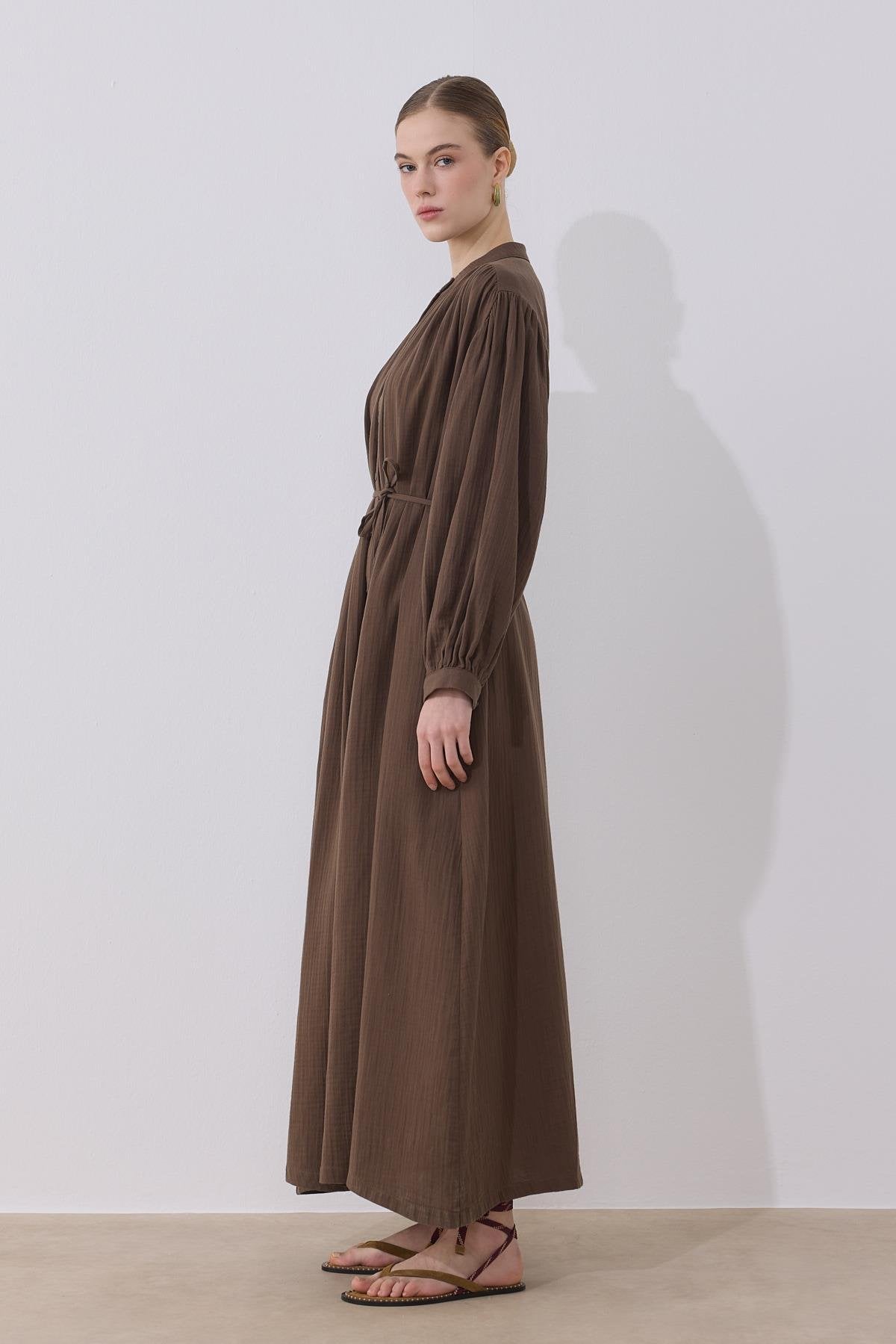 Alma Muslin Dress - Pastel Brown