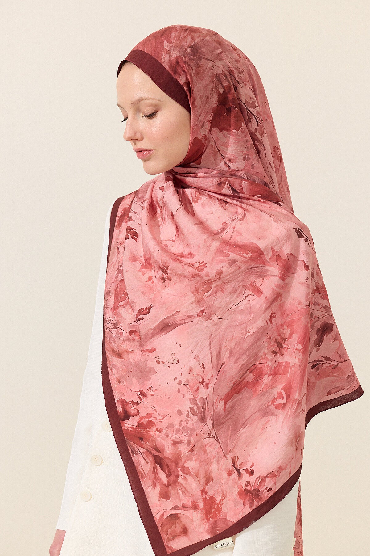 Watercolors Printed Hijab-Cherry