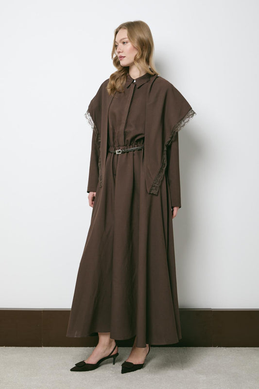 Selena Belted Scarf Dress - Brown