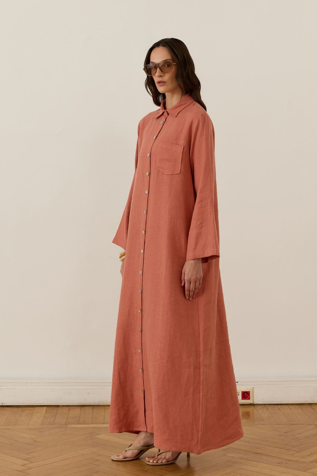 Sara 100% Linen Dress - Terracotta