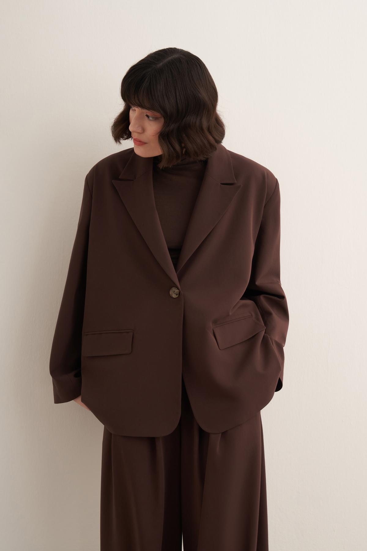 Sahar Oversized Blazer Jacket - Dark Brown