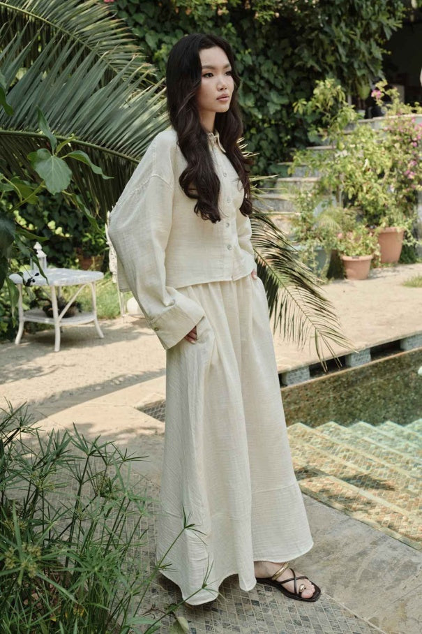 Mila Muslin Set – Vanilla Cream | Cotton Skirt and Shirt Outfit