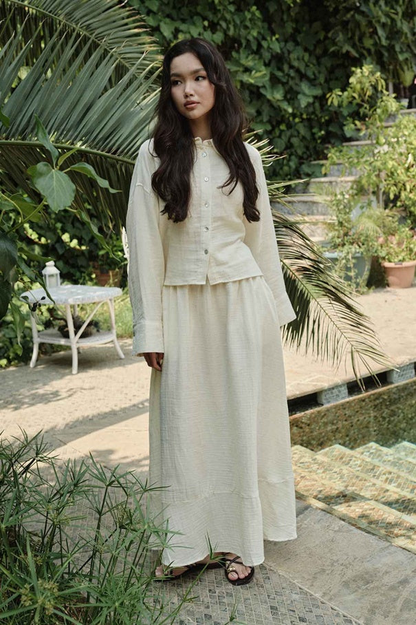 Mila Muslin Set – Vanilla Cream | Cotton Skirt and Shirt Outfit