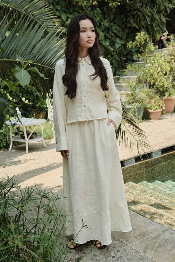 Mila Muslin Set – Vanilla Cream | Cotton Skirt and Shirt Outfit