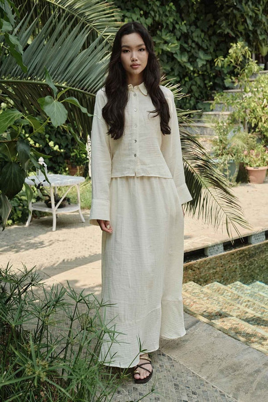 Mila Muslin Set – Vanilla Cream | Cotton Skirt and Shirt Outfit