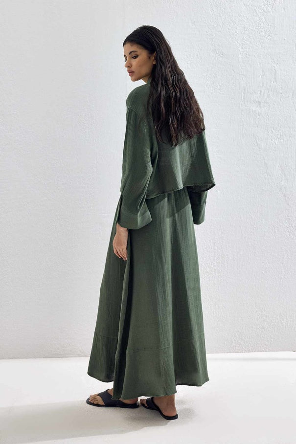 Mila Muslin Set – Moss Green  | Cotton Skirt and Shirt Outfit
