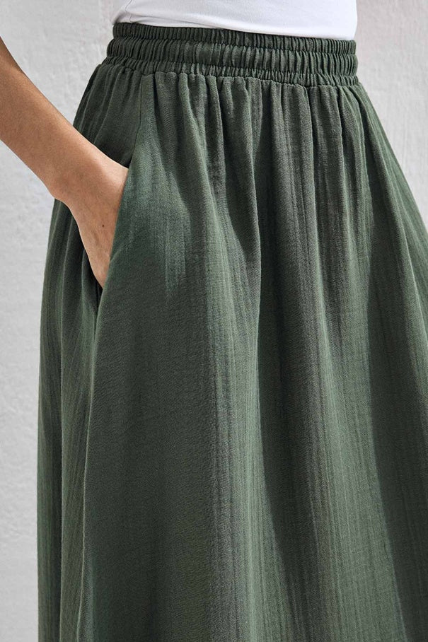 Mila Muslin Set – Moss Green  | Cotton Skirt and Shirt Outfit