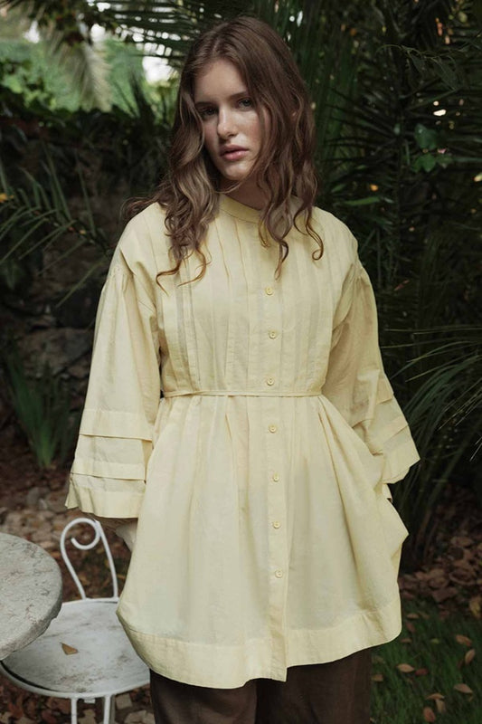Niva - 100% Cotton Voile Shirt with Pin-Tuck Details & Butter Yellow