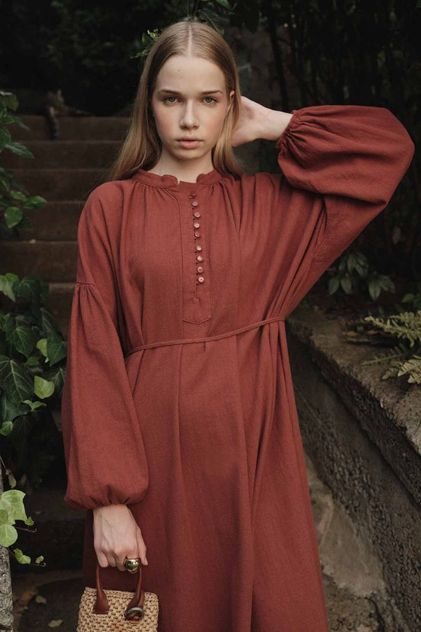 Sofi - Breathable 100% Cotton Oversized  Dress & Brick