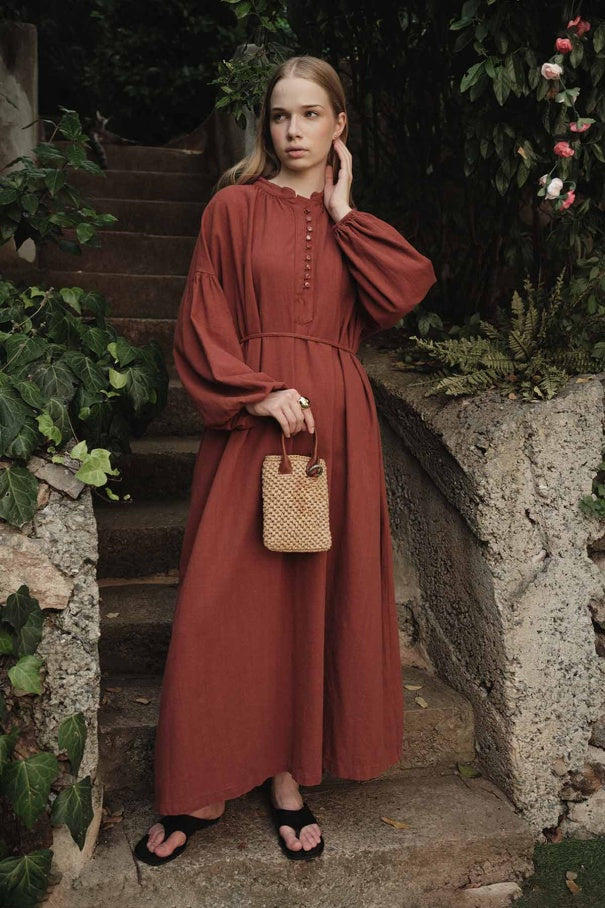 Sofi - Breathable 100% Cotton Oversized  Dress & Brick