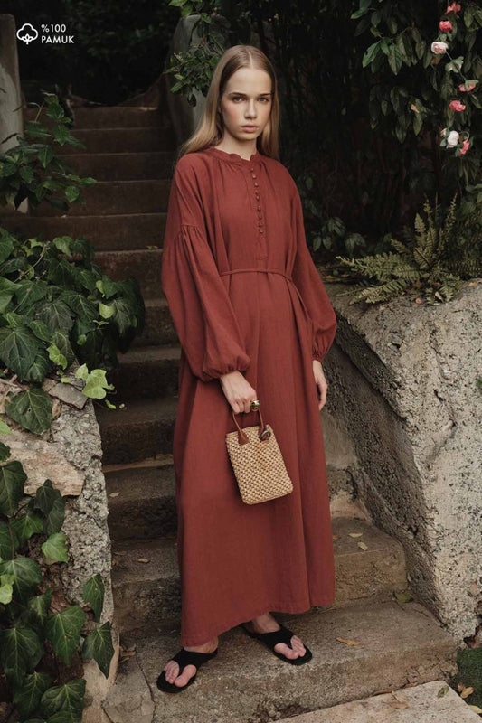 Sofi - Breathable 100% Cotton Oversized  Dress & Brick