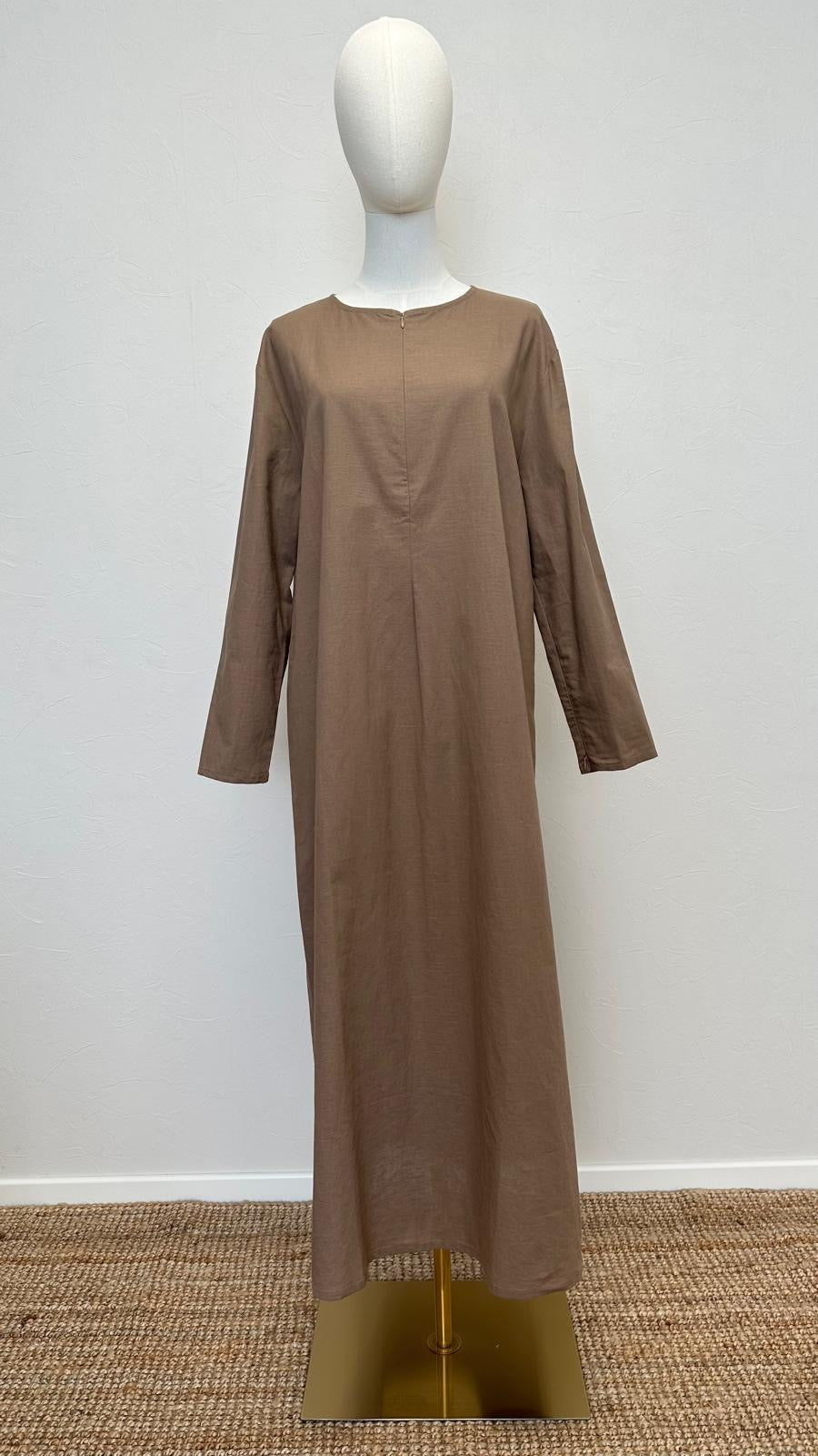 Rumi 2-piece Linen Abaya Set - Light Brown