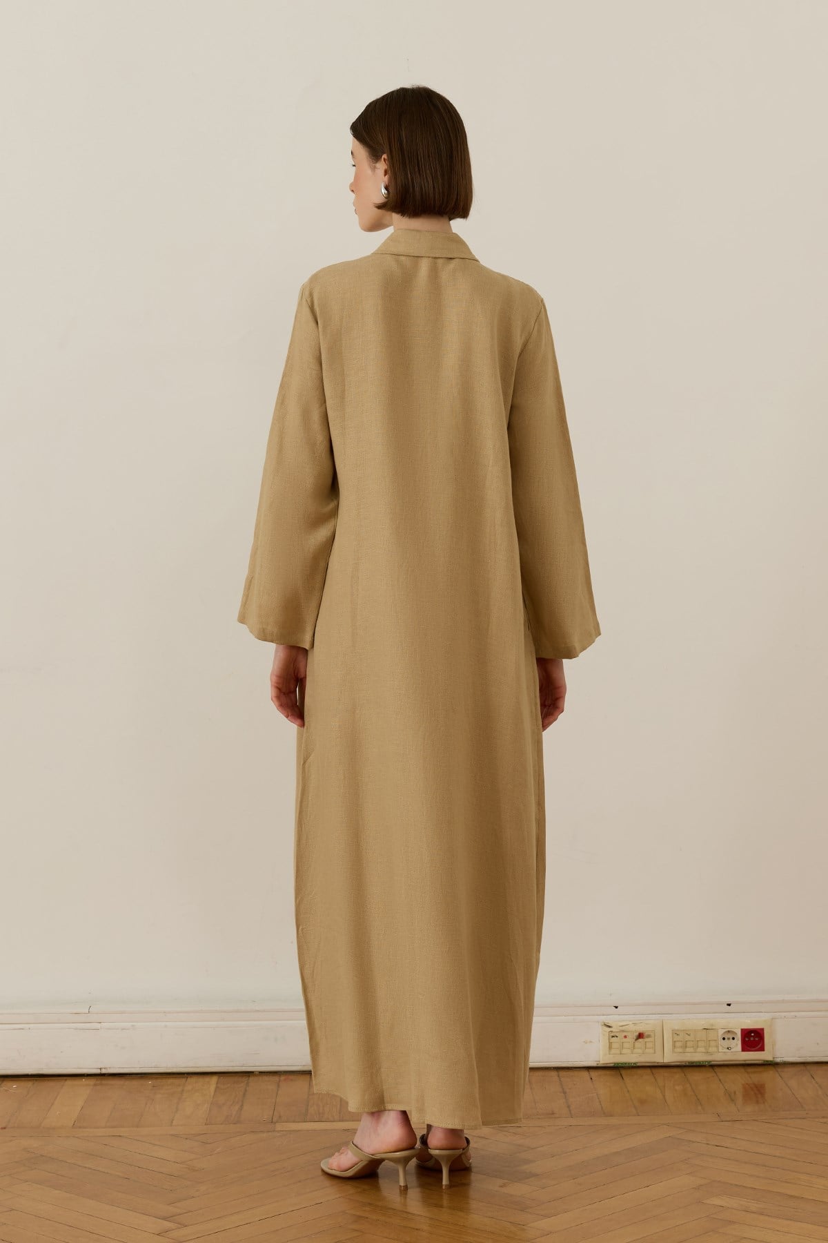 Sara 100%linen Dress-White Beige