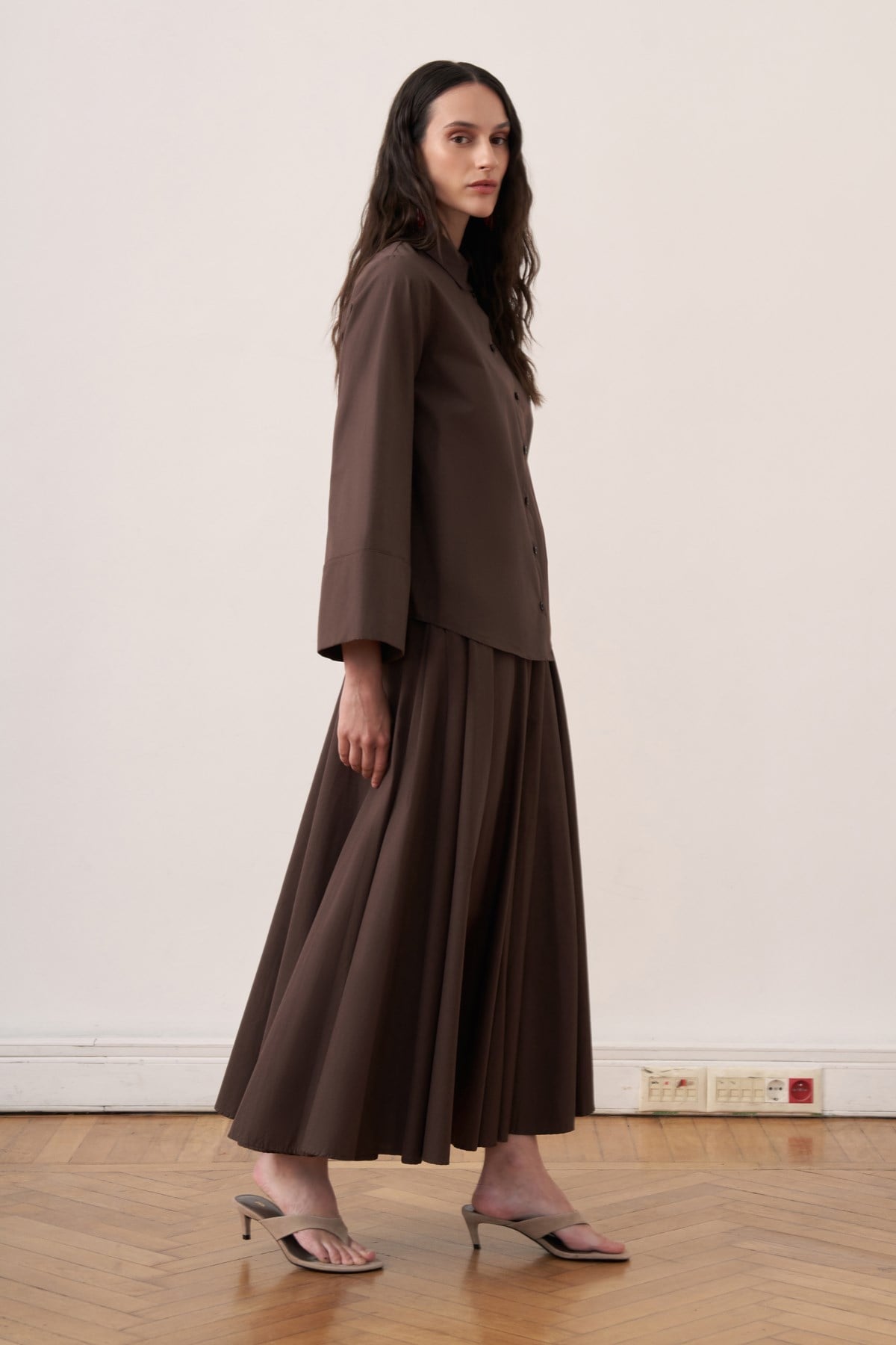 Salina Cotton 2-piece Shirt & Skirt Set - Dark Brown
