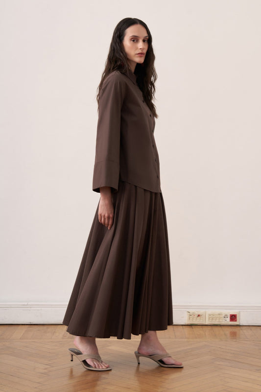 Salina Cotton 2-piece Shirt & Skirt Set - Dark Brown