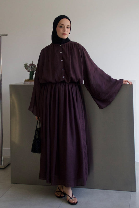 Molie Linen Skirt Set - Burgundy