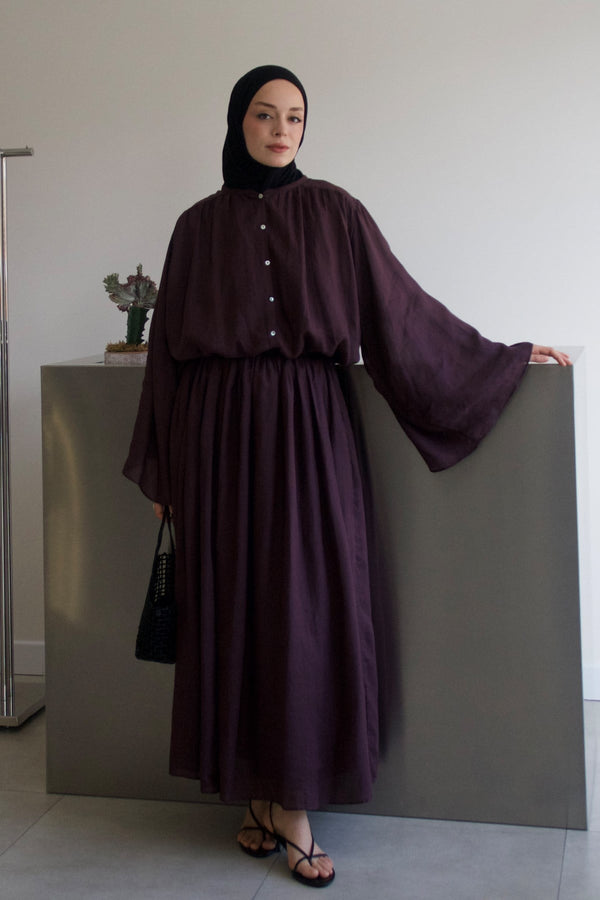 Molie Linen Skirt Set - Burgundy