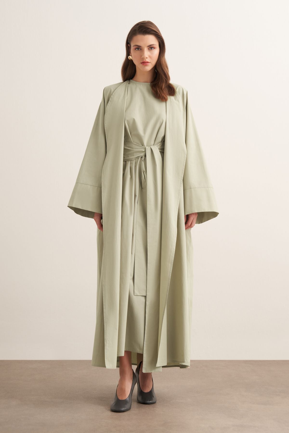 Sofi Cotton Abaya Set-Soft Green