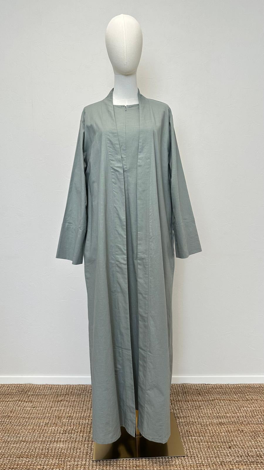Rumi 2-piece Linen Abaya Set - Sage Green