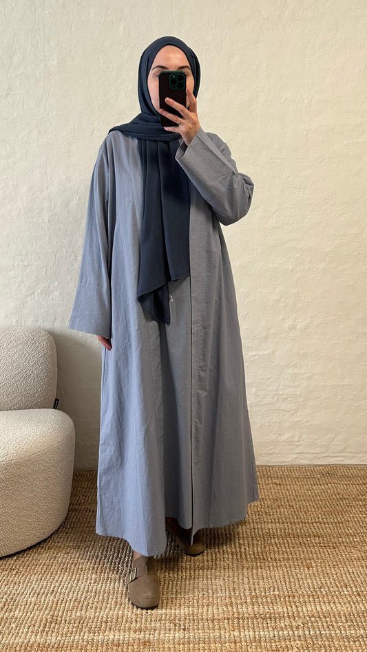 Rumi 2-piece Linen Abaya Set - Blue Gray
