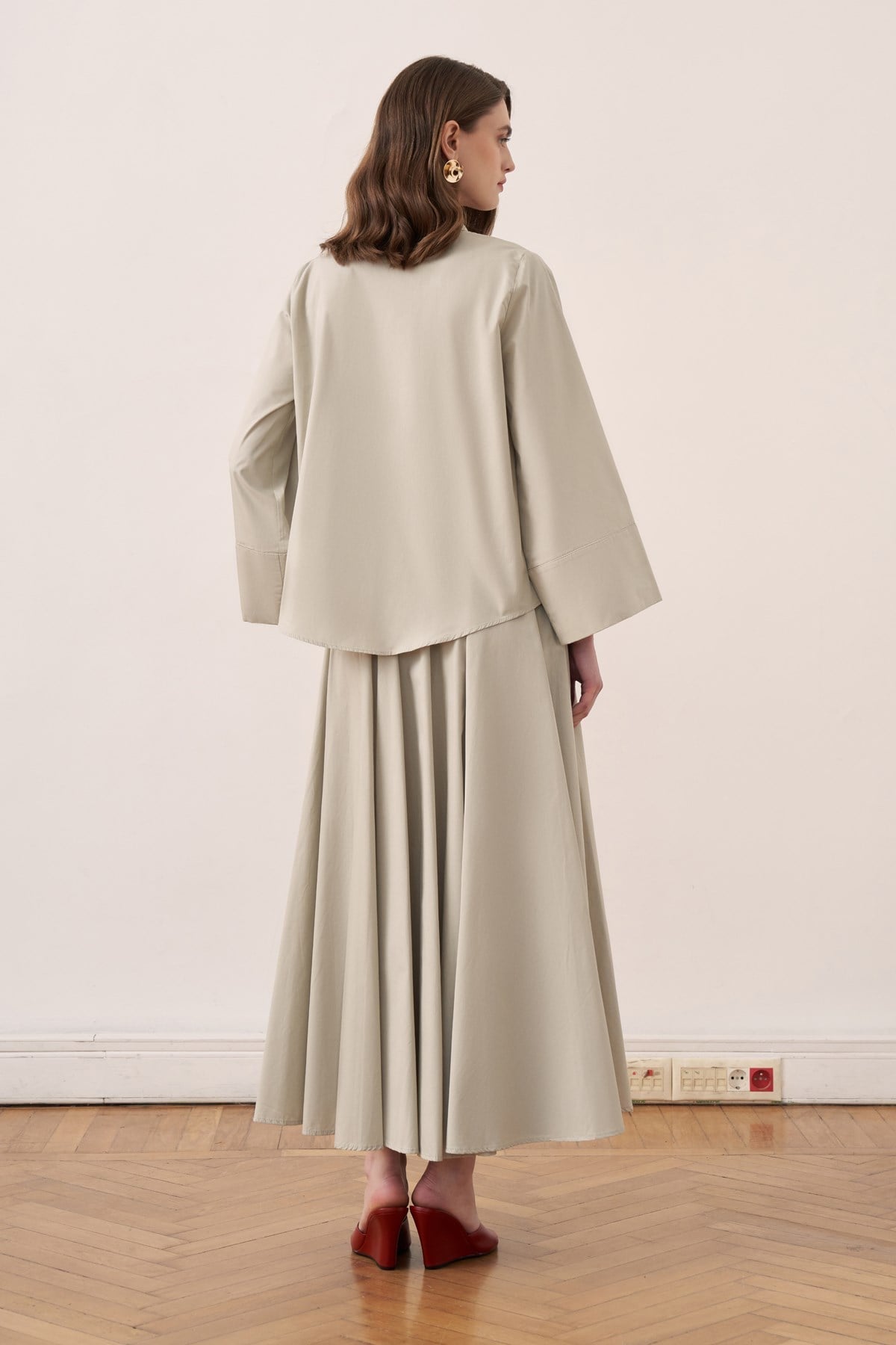 Salina Cotton 2-piece Shirt & Skirt Set - Sage Green