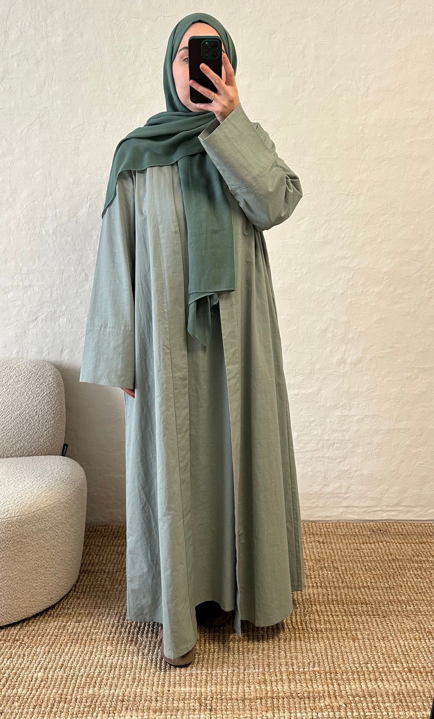 Rumi 2-piece Linen Abaya Set - Sage Green