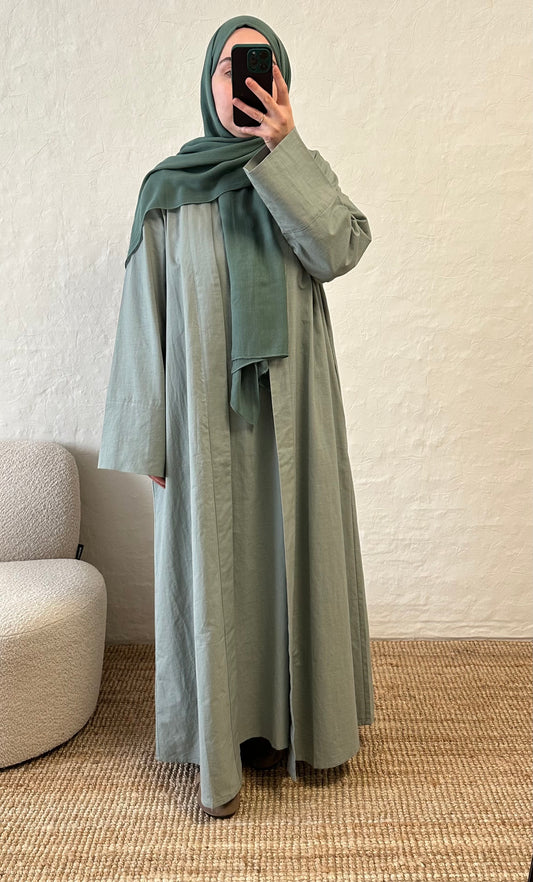 Rumi 2-piece Linen Abaya Set - Sage Green