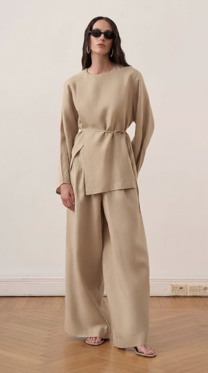 Solmar Belted Linen Blouse - Wheat Beige