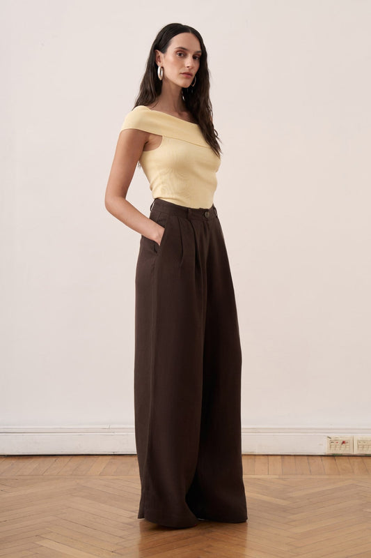 Fendy Linen Pants - Dark Brown