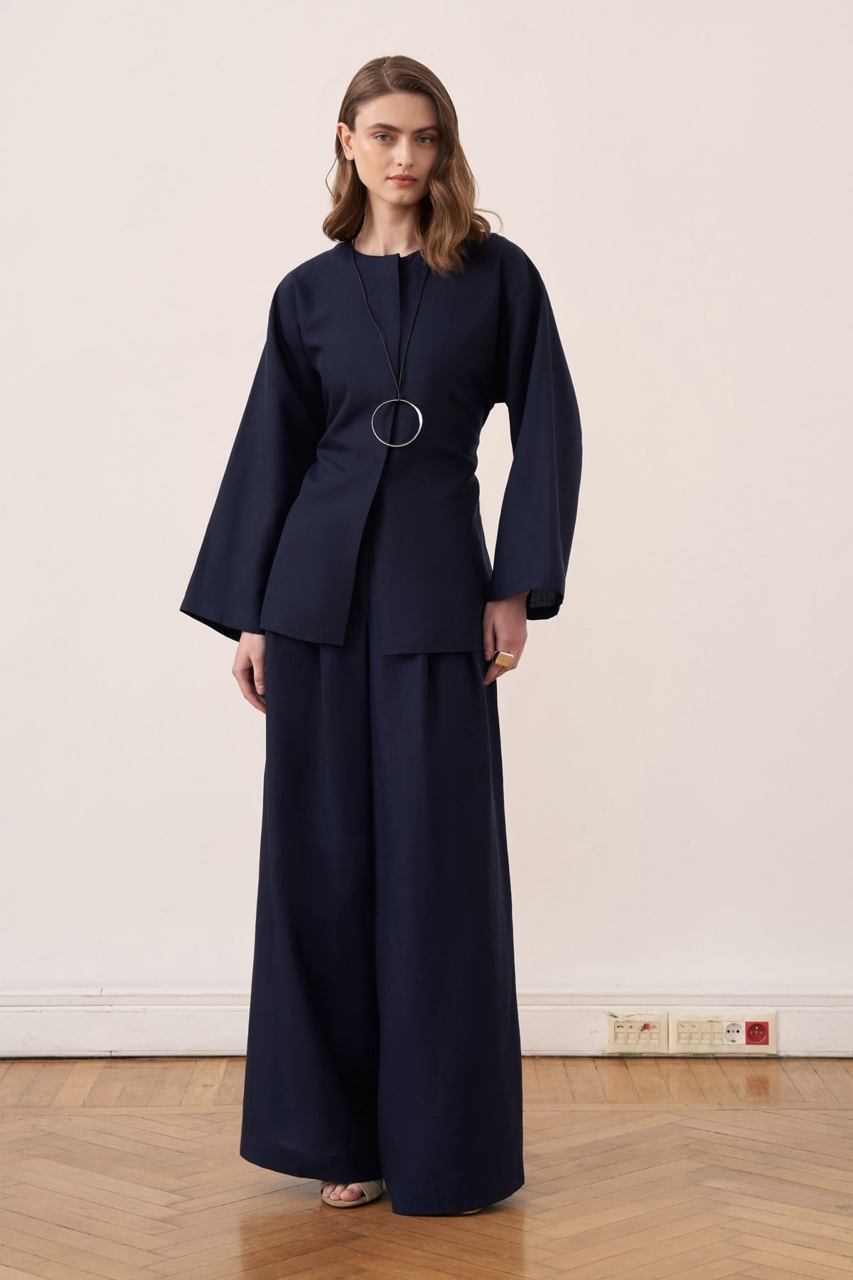 Ravena Linen 2-piece Tunic & Pants Set - Navy Blue