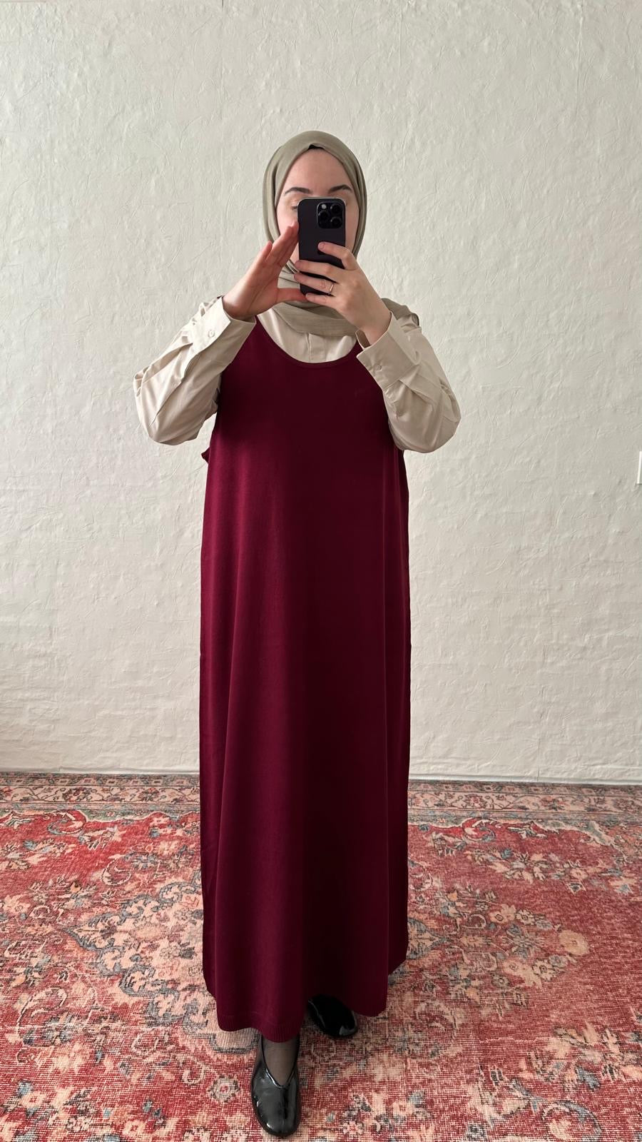 Knit Sleeveless Dress - Burgundy