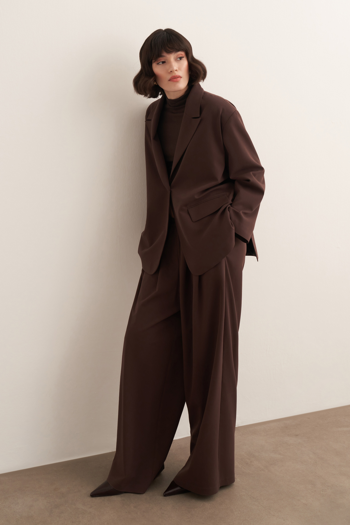 Sahar Oversized Blazer Jacket - Dark Brown