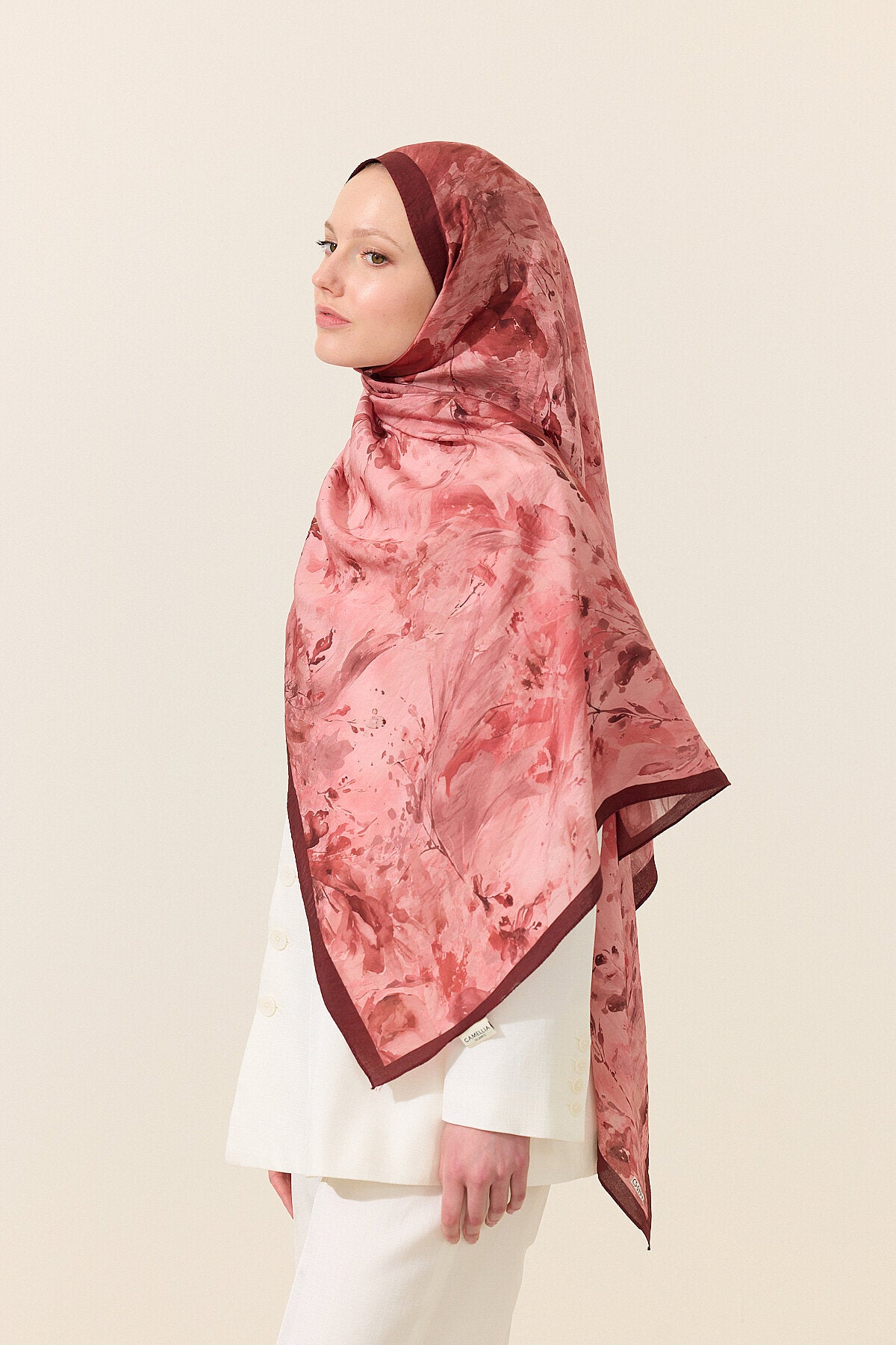 Watercolors Printed Hijab-Cherry