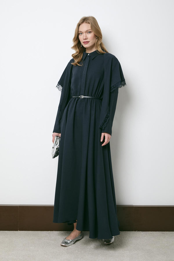 Selena Belted Scarf Dress - Navy Blue