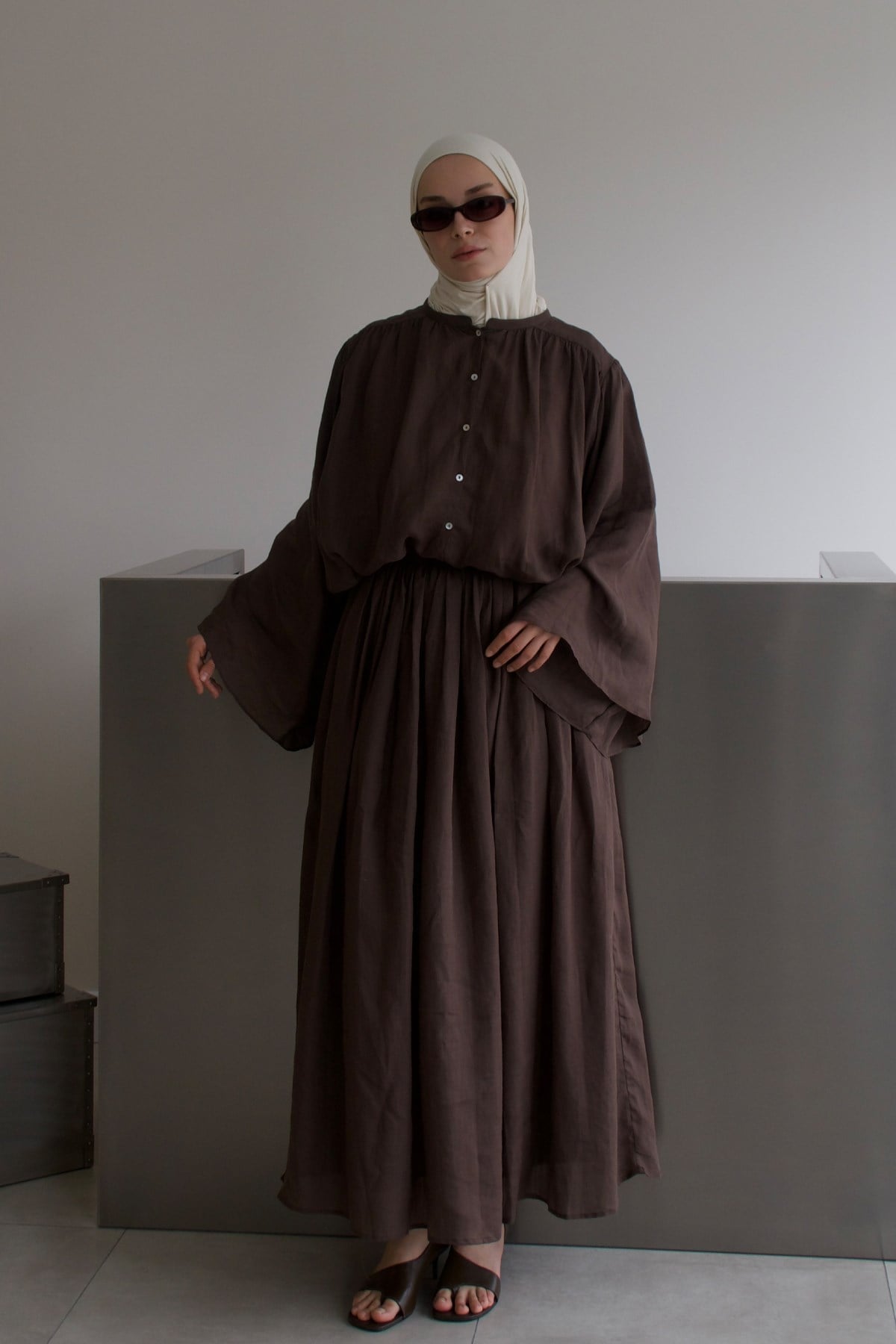 Molie Linen Skirt Set - Dark Brown