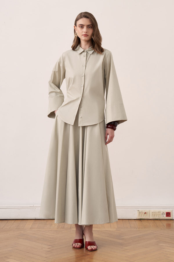 Salina Cotton 2-piece Shirt & Skirt Set - Sage Green